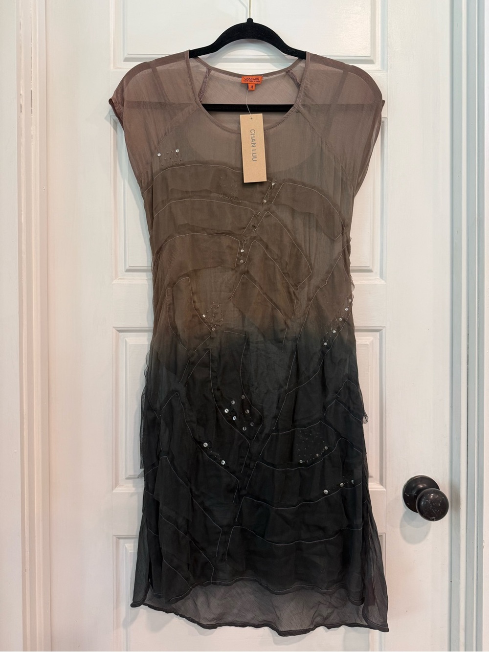 Chan Luu NWT Sheer Ombre Applique Rhinestone Dress Tunic M New